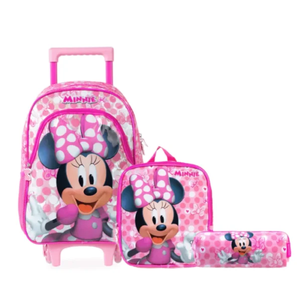 Kit Disney Mochila De Rodinha + Lancheira + Estojo