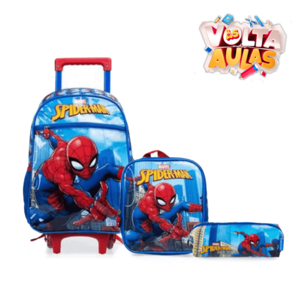 Kit Homem Aranha Mochila De Rodinha + Lancheira + Estojo