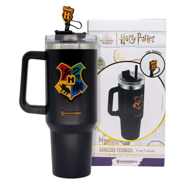Canecão Copo Térmico c/ Pingente Harry Potter Hogwarts 1,15L