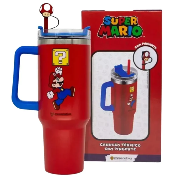 Canecão Copo Térmico c/ Pingente Super Mario 1,15L