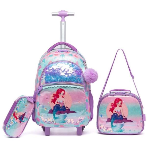 Kit Sereia Mochila De Rodinha + Lancheira + Estojo
