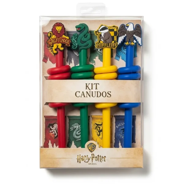 🪄 Kit Canudos Hogwarts – 4 Casas Oficiais