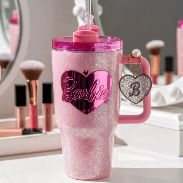 💖 Copo Térmico Barbie Coração Brilhante | 1,15 L