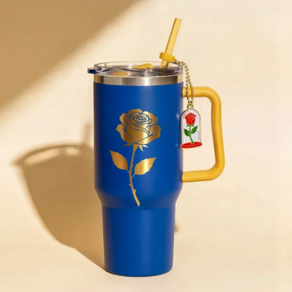 🌹 Copo Térmico A Bela e a Rosa Encantada 1,15 L + Pingente Brinde