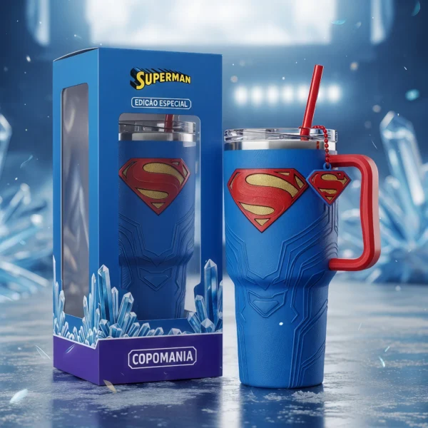 🛡️ Copo Térmico Superman + Pingente Emblema S 1,15 L