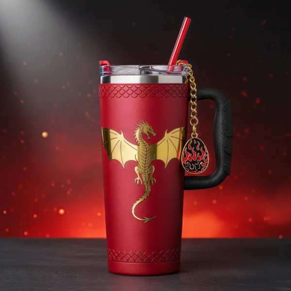🔥 Copo Térmico Casa Targaryen Fogo e Sangue 1,15 L + Pingente Brinde