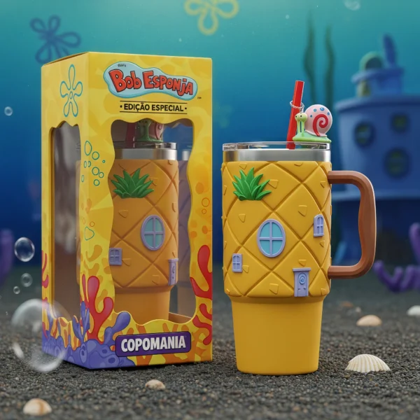 🍍 Copo Térmico Casa do Bob Esponja + Pingente Gary 1,15 L