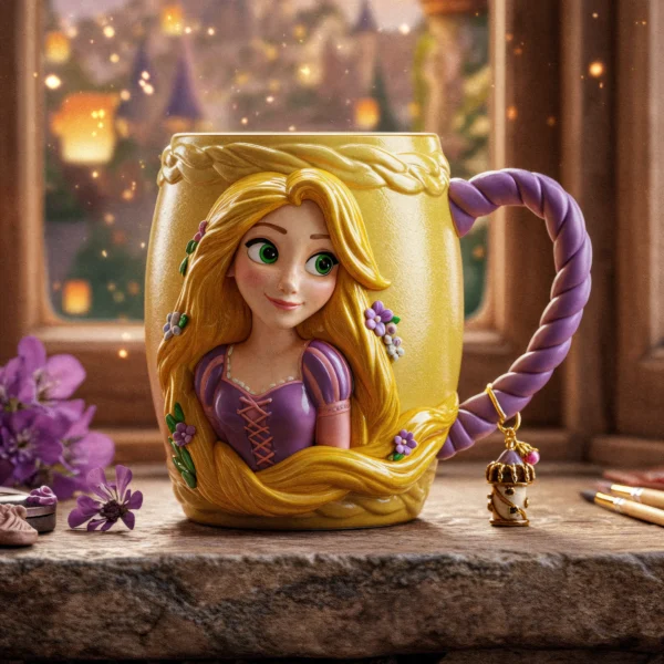 💛 Caneca Rapunzel Real + Pingente Sonhos Iluminados 500ml