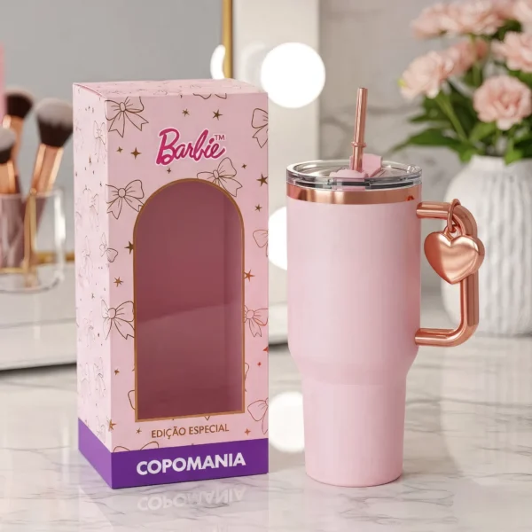 💖 Copo Térmico Barbie + Pingente Coração 1,15 L