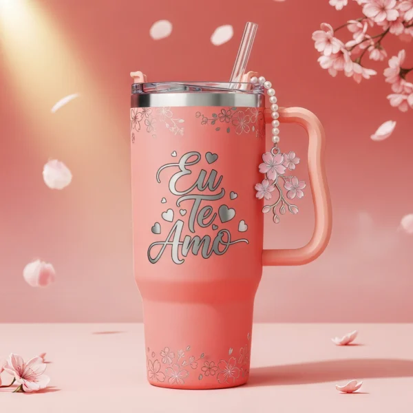 🌸 Copo Térmico Sakura Love 1,15 L + Pingente Brinde