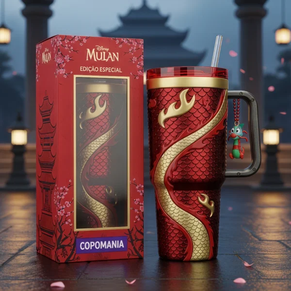 🐉 Copo Térmico Mulan + Pingente Mushu 1,15 L