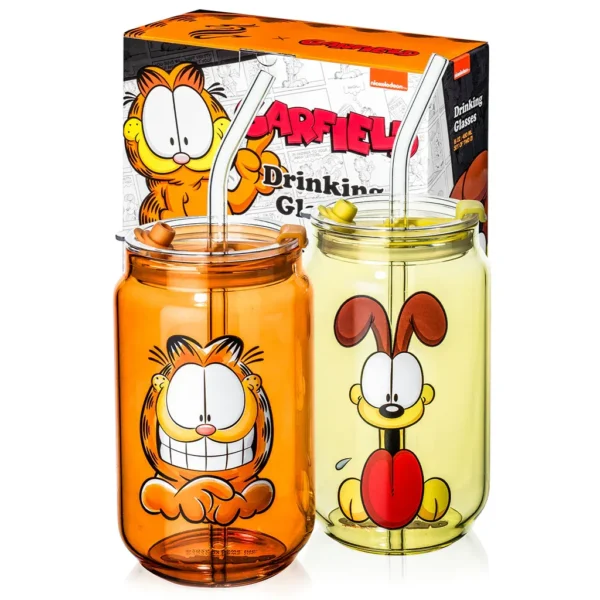 😺 Kit Copos Garfield + Odie com Canudo e Tampa