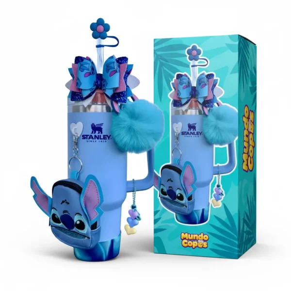 💙 Copo Térmico Stanley Stitch Edição Especial + Acessórios