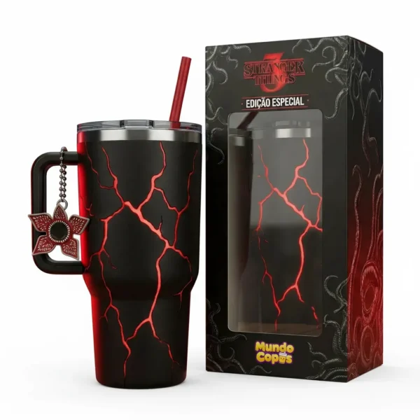 ⚡ Copo Térmico Stranger Things + Pingente Demogorgon 1,15 L