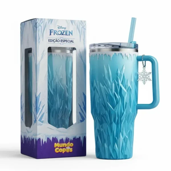 ❄️ Copo Térmico Frozen + Pingente Floco de Neve 1,15 L