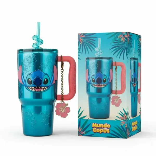 🌺 Copo Térmico Stitch Hibisco Azul | 1,15 L