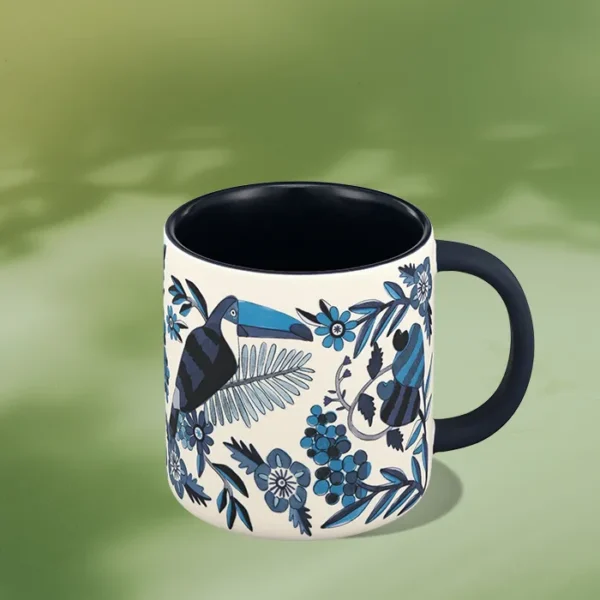 🌴 Caneca De Cerâmica FARM & Starbucks - Lenço Azulejo (415 ml)