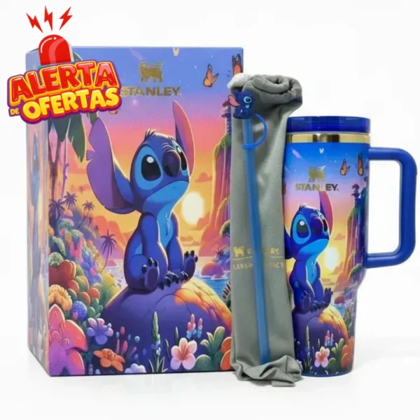 🩵 Copo Térmico Stitch – Edição Exclusiva Caixa com Canudo + Pingente
