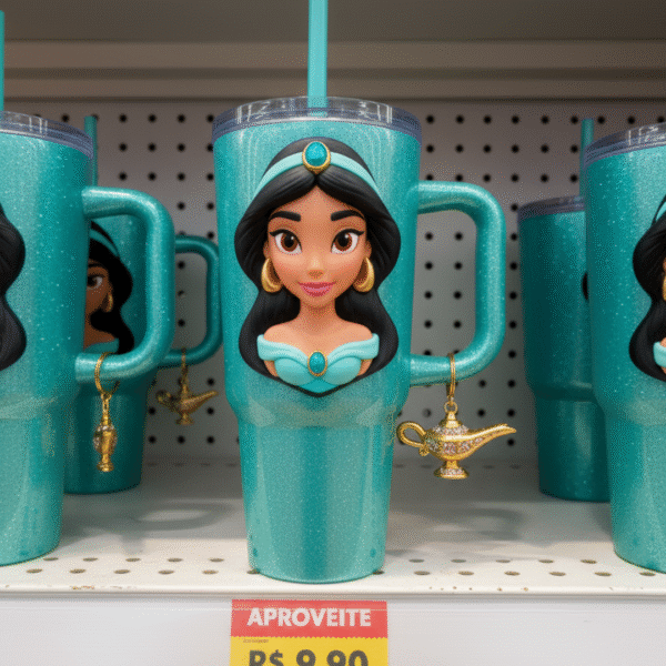 Copo Térmico Princesa Jasmine | 1,15L + Pingente GRÁTIS