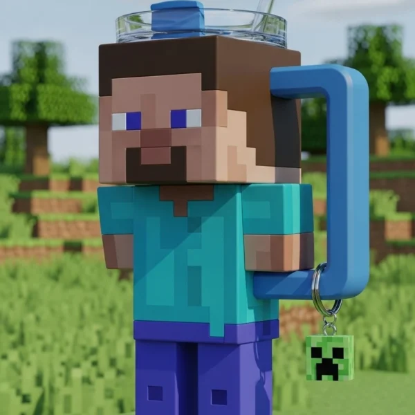 Copo Térmico Steve 2025 Minecraft + Pingente Creeper 1,15 L