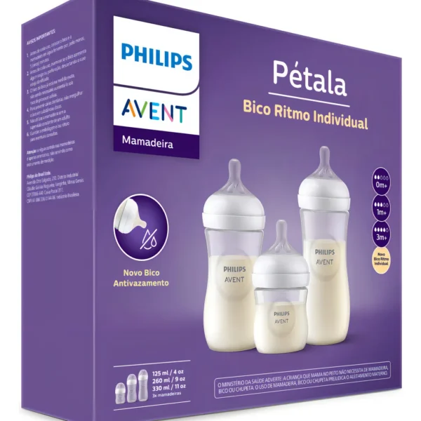 🍼 Kit Mamadeiras Philips Avent Pétala – 3 Unidades (125 ml + 260 ml + 330 ml)