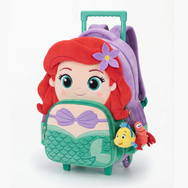 Mochila de Rodinhas Infantil Pelúcia 3D Ariel (Pequena Sereia)