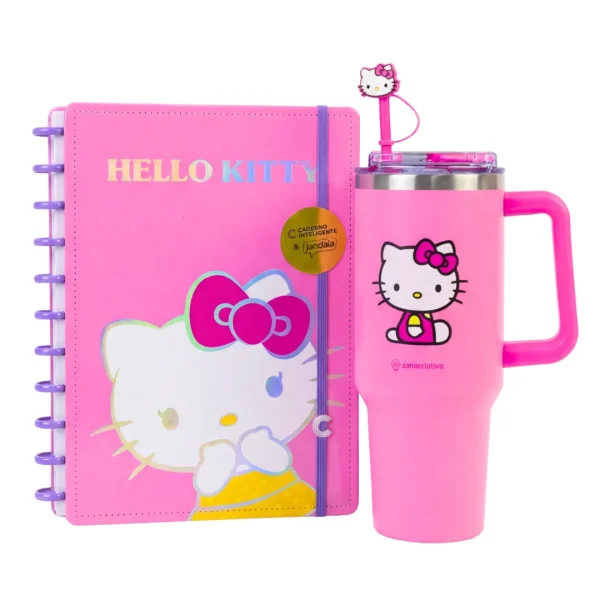 (Compre e ganhe GRÁTIS) Caderno Inteligente Hello Kitty + Copo Térmico Hello Kitty