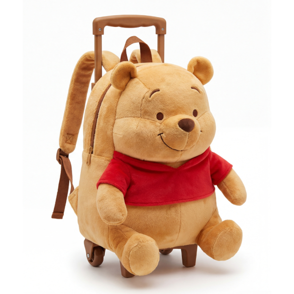 Mochila de Rodinhas Infantil Pelúcia 3D Ursinho Pooh