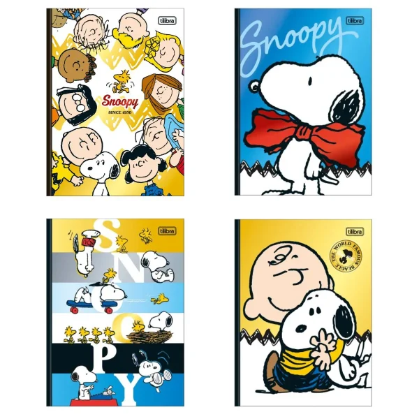 KIT 4 Caderno Brochura Colegial Snoopy (160 Folhas Cada)