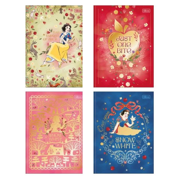 KIT 4 Caderno Brochura Colegial Branca de Neve (160 Folhas Cada)